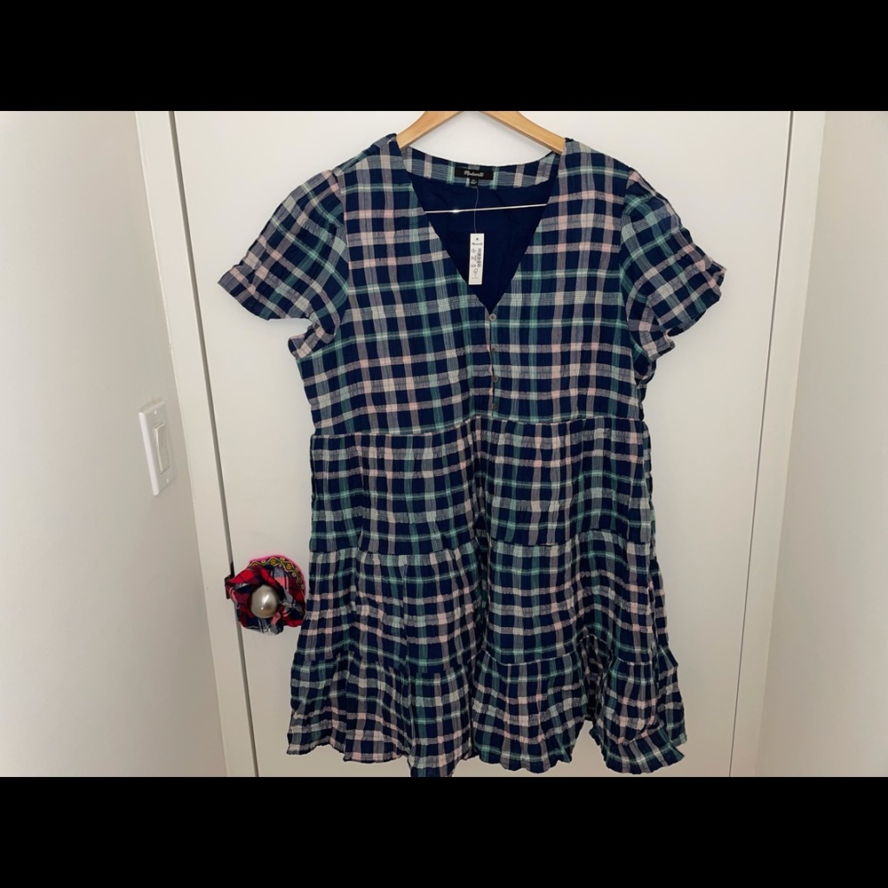 Madewell plaid button-front tiered babydoll dress